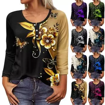 Рубашки с длинным рукавом для женщин, футболки с рисунком и принтом, блузки, повседневные базовые топы больших размеров, пуловеры S зелёный