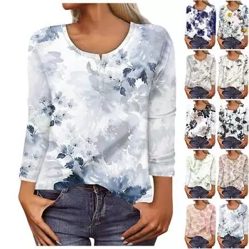 Рубашки с длинным рукавом для женщин, футболки с рисунком и принтом, блузки, повседневные базовые топы больших размеров, пуловеры M
