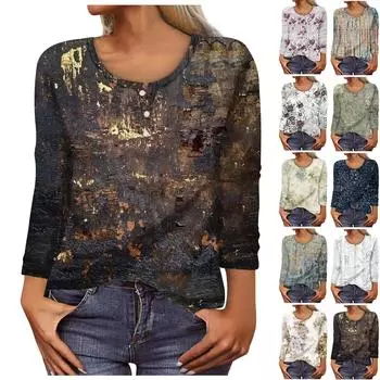 Рубашки с длинным рукавом для женщин, футболки с рисунком и принтом, блузки, повседневные базовые топы больших размеров, пуловеры XL чёрный