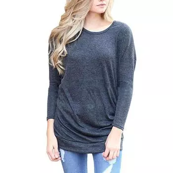Рубашки с длинным рукавом для женщин, легкие свитера с круглым вырезом на пуговицах, туники, топы с круглым вырезом L