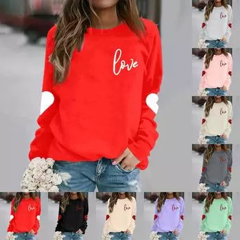 Рубашки с длинным рукавом для женщин, легкие свободные пуловеры с круглым вырезом и принтом ко Дню святого Валентина L бежевый