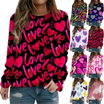 Рубашки с длинным рукавом для женщин, легкие свободные пуловеры с круглым вырезом и принтом ко Дню святого Валентина XXXL белый