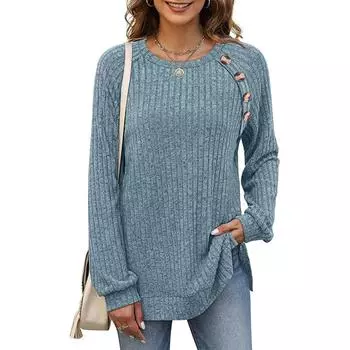 Рубашки с длинным рукавом для женщин Легкие туники с декором на пуговицах и разрезом по бокам S абрикосовый