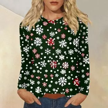 Рубашки с длинным рукавом для женщин, милые футболки с принтом на Рождество, блузки, повседневные топы больших размеров, пуловеры XXXL