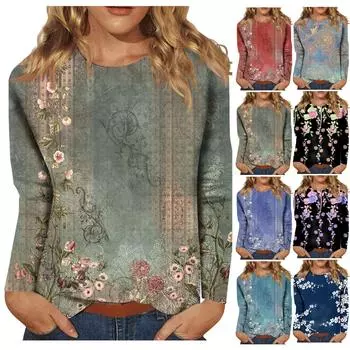 Рубашки с длинным рукавом для женщин, милые футболки с графическим принтом, блузки, повседневные базовые топы больших размеров, пуловеры L