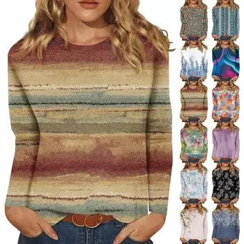 Рубашки с длинным рукавом для женщин, милые футболки с графическим принтом, блузки, повседневные базовые топы больших размеров, пуловеры XXL тёмно-синий