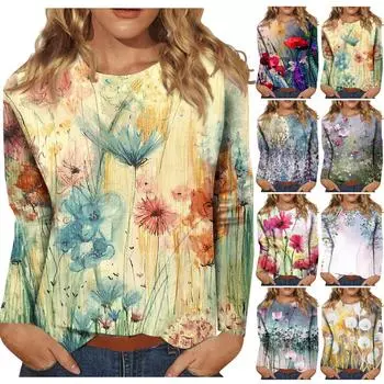 Рубашки с длинным рукавом для женщин, милые футболки с графическим принтом, блузки, повседневные базовые топы больших размеров, пуловеры S жёлтый