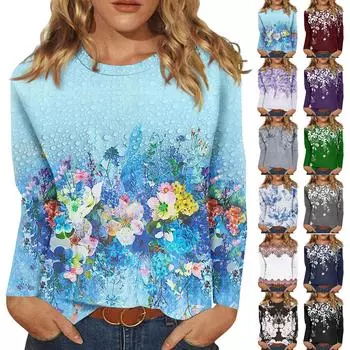 Рубашки с длинным рукавом для женщин, милые футболки с графическим принтом, блузки, повседневные базовые топы больших размеров, пуловеры XXXXXL