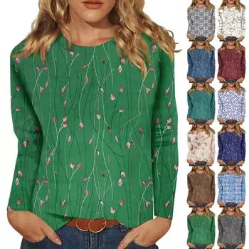 Рубашки с длинным рукавом для женщин, милые футболки с графическим принтом, блузки, повседневные базовые топы больших размеров, пуловеры S
