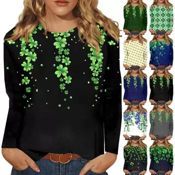 Рубашки с длинным рукавом для женщин Милые принты Футболки Блузки Повседневные Большие размеры Базовые топы Пуловеры Рождественские XXL