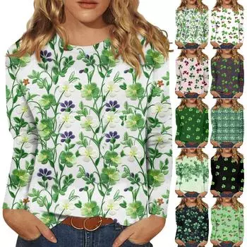Рубашки с длинным рукавом для женщин Милые принты Футболки Блузки Повседневные Большие размеры Базовые топы Пуловеры Рождественские XXL