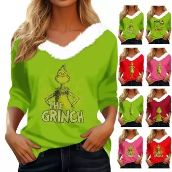 Рубашки с длинным рукавом для женщин Милые топы Рождественские принты Футболки Блузки Повседневные топы больших размеров Базовые топы Пуловеры XXXL