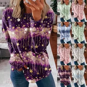 Рубашки с длинным рукавом для женщин, милые футболки с графическим принтом, блузки, повседневные базовые топы больших размеров, пуловеры L