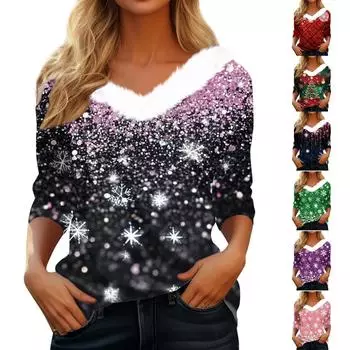 Рубашки с длинным рукавом для женщин Милые топы Рождественские принты Футболки Блузки Повседневные топы больших размеров Базовые топы Пуловеры S зелёный