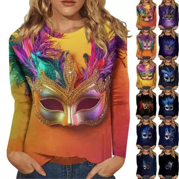 Рубашки с длинным рукавом для женщин, милые футболки с графическим принтом, блузки, повседневные базовые топы больших размеров, пуловеры XXL красный