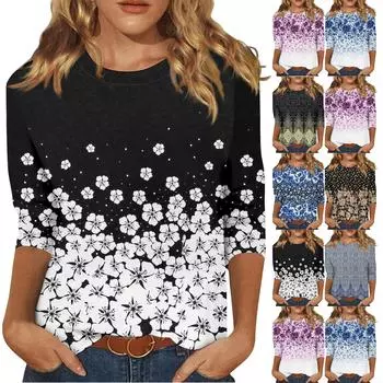 Рубашки с длинным рукавом для женщин, милые футболки с графическим принтом, блузки, повседневные базовые топы больших размеров, пуловеры L чёрный