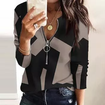 Рубашки с длинным рукавом для женщин Милые принты Графические футболки Блузки Нарядные повседневные блузки Плиссированные туники с круглым вырезом Топы Рождество 3XL чёрный