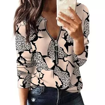 Рубашки с длинным рукавом для женщин Милые принты Графические футболки Блузки Нарядные повседневные блузки Плиссированные туники с круглым вырезом Топы Рождество XXL бежевый