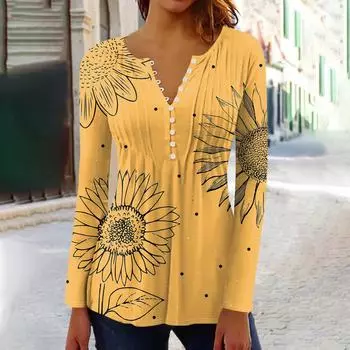 Рубашки с длинным рукавом для женщин, осенняя мода, нарядные повседневные блузки, модные плиссированные туники, топы для леггинсов L жёлтый