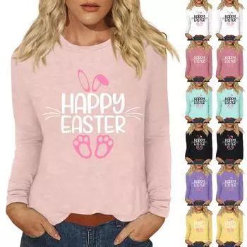 Рубашки с длинным рукавом для женщин Пасхальный карнавал Графический принт Футболки Блузки Повседневные базовые топы Пуловеры XXXXXL