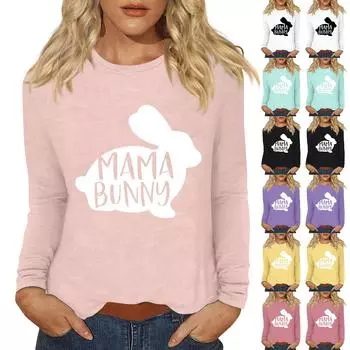 Рубашки с длинным рукавом для женщин Пасхальный карнавал Графический принт Футболки Блузки Повседневные базовые топы Пуловеры XXXL жёлтый