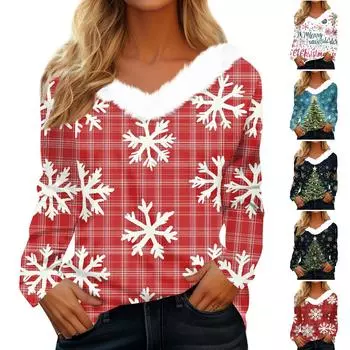 Рубашки с длинным рукавом для женщин, рождественские принты, графические футболки, блузки, повседневные, больших размеров, базовые топы на пуговицах, пуловеры XXL белый