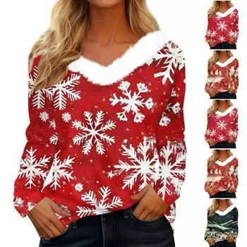 Рубашки с длинным рукавом для женщин, рождественские принты, графические футболки, блузки, повседневные, больших размеров, базовые топы на пуговицах, пуловеры M