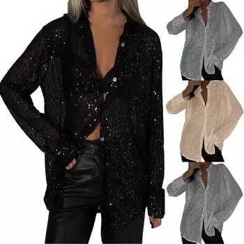 Рубашки с длинным рукавом для женщин Симпатичные футболки с принтом Shints Блузки Повседневные футболки больших размеров Базовые футболки Shints Пуловеры L чёрный