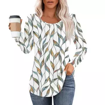 Рубашки с длинным рукавом для женщин, топы, нарядные повседневные блузки, плиссированные топы-туники с круглым вырезом L белый