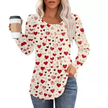 Рубашки с длинным рукавом для женщин, топы, нарядные повседневные блузки, плиссированные топы-туники с круглым вырезом L бежевый