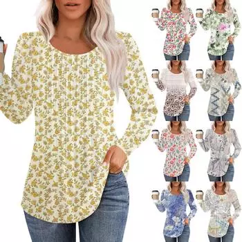 Рубашки с длинным рукавом для женщин, топы, нарядные повседневные блузки, плиссированные топы-туники с круглым вырезом S серый