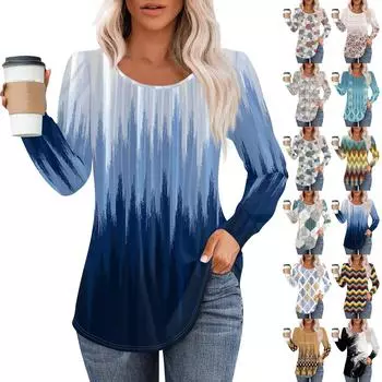 Рубашки с длинным рукавом для женщин, топы, нарядные повседневные блузки, плиссированные топы-туники с круглым вырезом XXXL чёрный