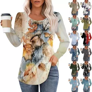 Рубашки с длинным рукавом для женщин, топы, нарядные повседневные блузки, плиссированные топы-туники с круглым вырезом XL серый