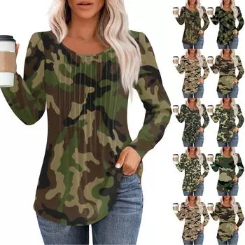 Рубашки с длинным рукавом для женщин, топы, нарядные повседневные блузки, плиссированные топы-туники с круглым вырезом XXXL