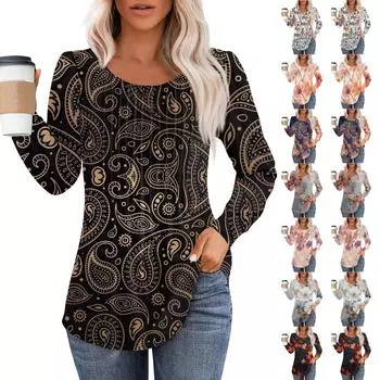 Рубашки с длинным рукавом для женщин, топы, нарядные повседневные блузки, плиссированные топы-туники с круглым вырезом L хаки