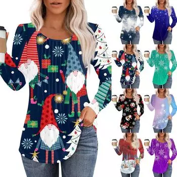 Рубашки с длинным рукавом для женщин, топы, нарядные повседневные блузки, плиссированные топы-туники с круглым вырезом S