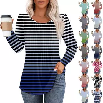 Рубашки с длинным рукавом для женщин, топы, нарядные повседневные блузки, плиссированные топы-туники с круглым вырезом L синий