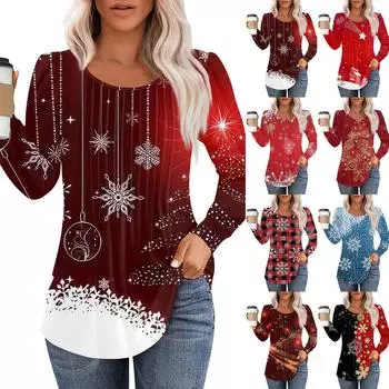 Рубашки с длинным рукавом для женщин, топы, нарядные повседневные блузки, плиссированные топы-туники с круглым вырезом XL