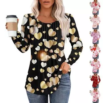 Рубашки с длинным рукавом для женщин, топы, нарядные повседневные блузки, плиссированные топы-туники с круглым вырезом L чёрный