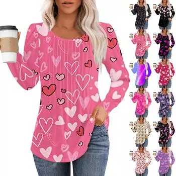 Рубашки с длинным рукавом для женщин, топы, нарядные повседневные блузки, плиссированные топы-туники с круглым вырезом L чёрный