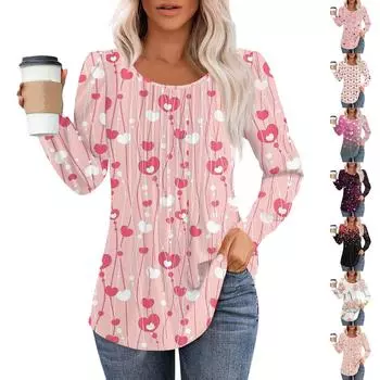 Рубашки с длинным рукавом для женщин, топы, нарядные повседневные блузки, плиссированные топы-туники с круглым вырезом L чёрный