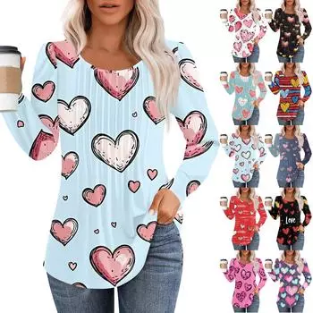 Рубашки с длинным рукавом для женщин, топы, нарядные повседневные блузки, плиссированные топы-туники с круглым вырезом L чёрный