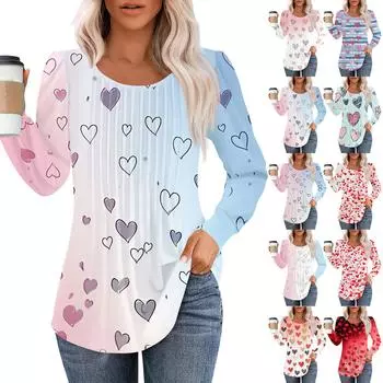 Рубашки с длинным рукавом для женщин, топы, нарядные повседневные блузки, плиссированные топы-туники с круглым вырезом S синий