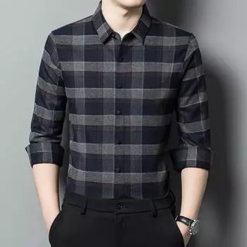 Рубашки с длинными рукавами для мужчин, повседневные рубашки в корейском стиле на осень, верхняя одежда на весну и осень, клетчатая одежда, мужская мода M