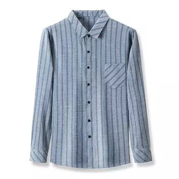 Рубашки с длинными рукавами из чистого хлопка и льна для мужчин среднего возраста на весну и осень, рубашки без глажки для пап, повседневные топы с карманами, мужские рубашки M