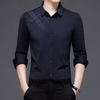 Рубашки с длинными рукавами на весну и осень для мужчин среднего возраста, рубашки по фигуре для отцов, повседневные деловые клетчатые рубашки с принтом, тонкие M