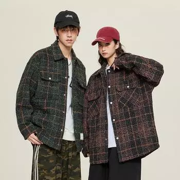 Рубашки с длинными рукавами в стиле ретро из грубой клетчатой ткани для мужчин и женщин на весну и осень, новые высококачественные повседневные куртки с небольшим ароматом M