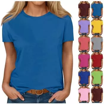 Рубашки с коротким рукавом для женщин, милые топы, однотонные футболки, блузки, повседневные базовые топы больших размеров, пуловеры L оранжевый