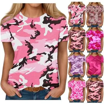 Рубашки с коротким рукавом для женщин, милые топы, футболки с принтом, блузки, повседневные базовые топы больших размеров, пуловеры XXXL розовый