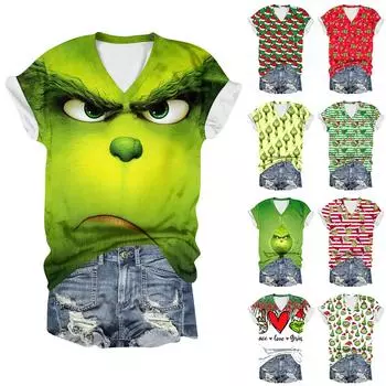 Рубашки с коротким рукавом для женщин с рождественским принтом, графические футболки, блузки, повседневные базовые топы, пуловеры XL